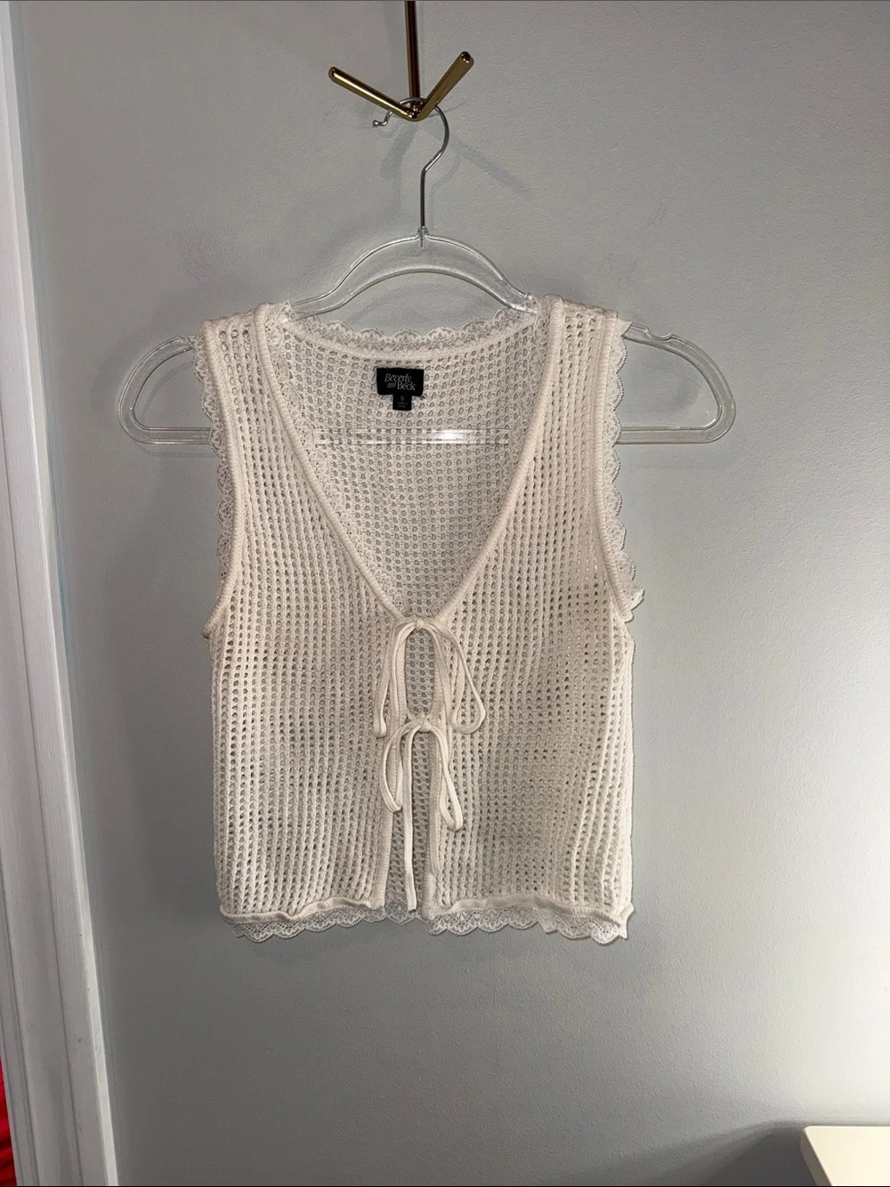 PacSun Cream Open-Knit Tie-Front Tank - Picture 1 of 4